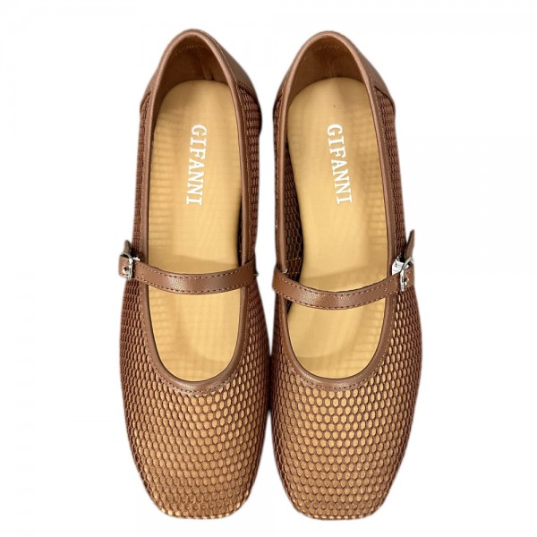BALLET FLATS Y8367 BROWN WOVEN
